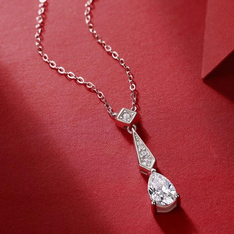 Trendy Real D Farbe 1CT Birnenschliff Moissanite Anhänger Halskette für Frauen S925 Silber Wassertropfen Diamant Halsketten