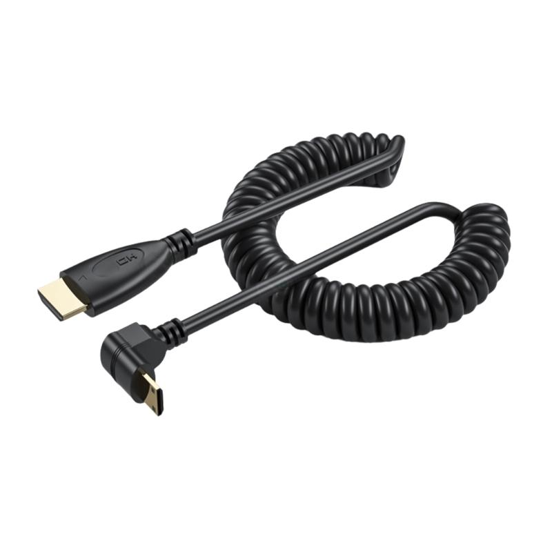 Mini HDMIcompatible To HDMIcompatible Coiled Cable 90 Degree Adapter Supports 1080P 60Hz for HDTV Cameras and Game Consoles