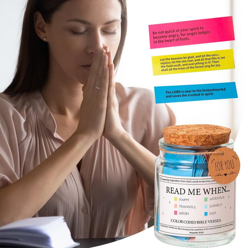 Bocal Bible Chrétienne Lisez-moi Quand Versets Bibliques Colorés en Verre Bocal Bénédictions Cadeaux de Pâques Bocal Gratitude avec Cartes Saintes Codées