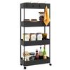 Kitchen Trolley with 4 Shelves, 4 Hooks, 4 Casters, 40 X 19 X 90 Cm, Black