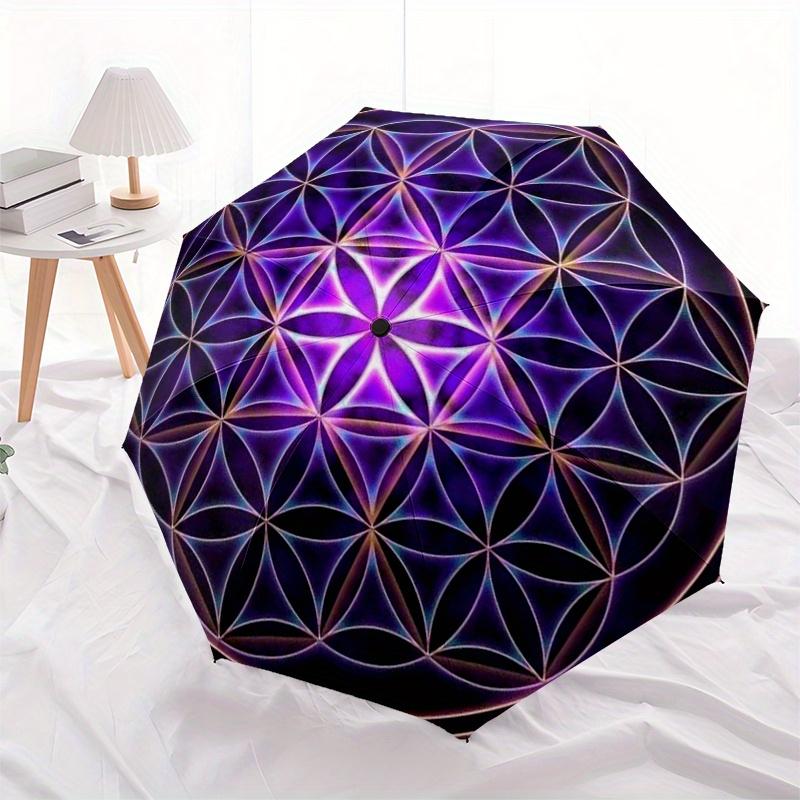 Vibrant Purple Flower of Life Umbrella, Portable 3-Fold Umbrella for Men & Women,Christmas Gift ES65