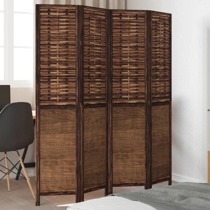 VidaXL Cloison de Séparation 4 Panneaux, Séparateur de Pièce, Écran d'Intimité, Paravent de Salon Chambre, Marron Foncé Bois 358706