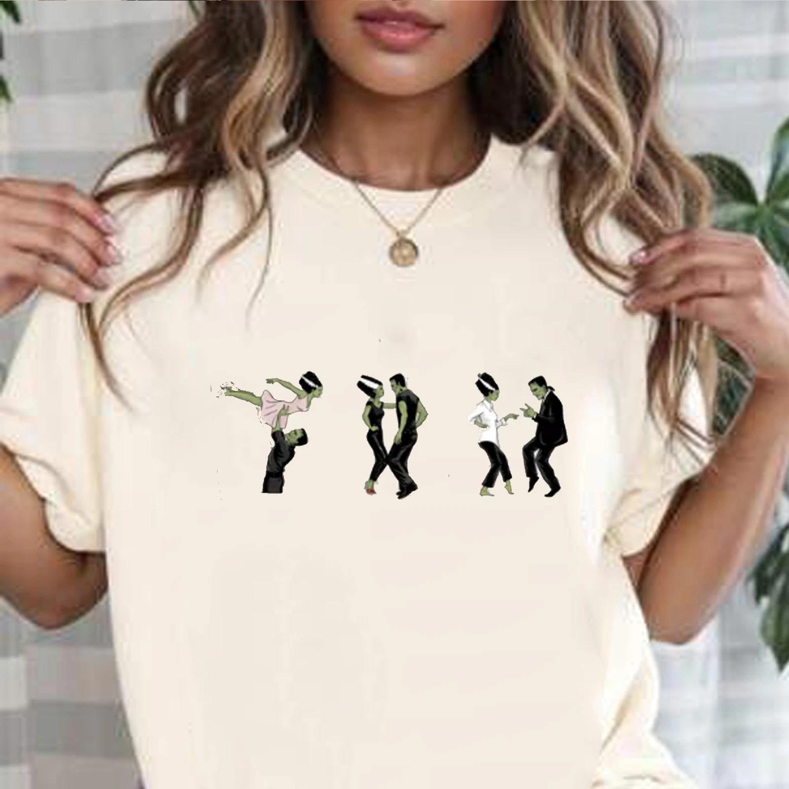 Frankenstein & Bride Dancing T-Shirt, Classic Horror Movie Valentine Tee for Fan 2XL