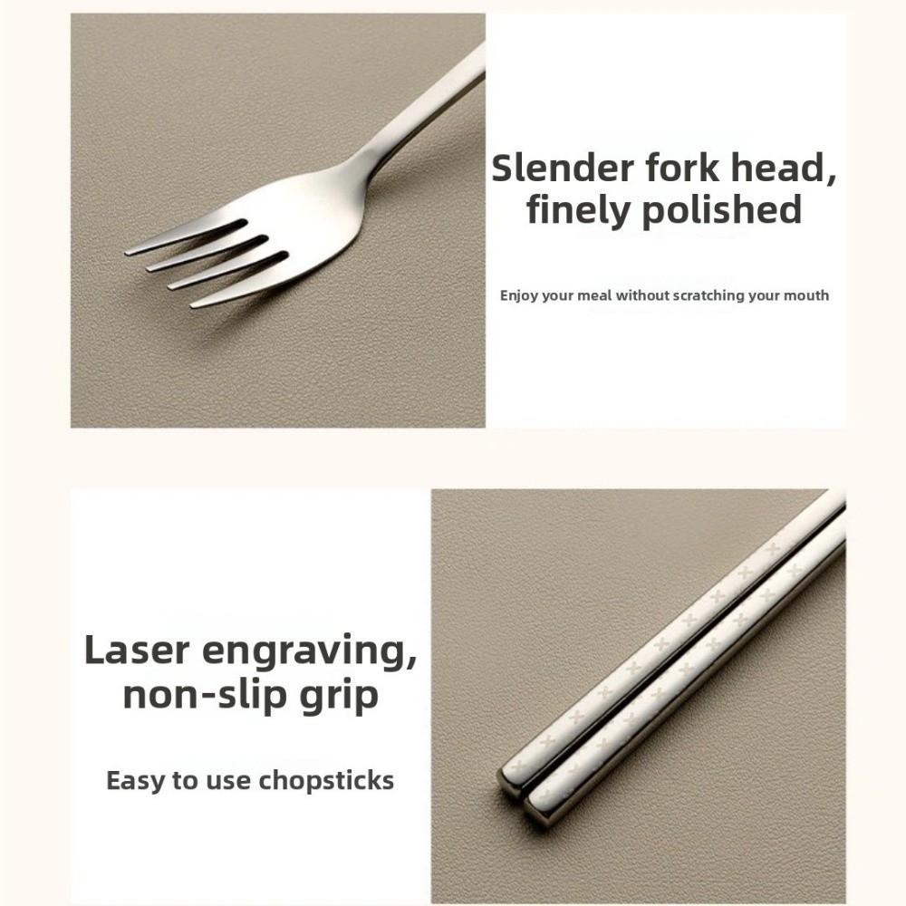 Stainless Steel Spoon Fork Set Portable with Case Kitchien Cutlery Smooth Spoons and Forks Chopsticks For School Work Lunch