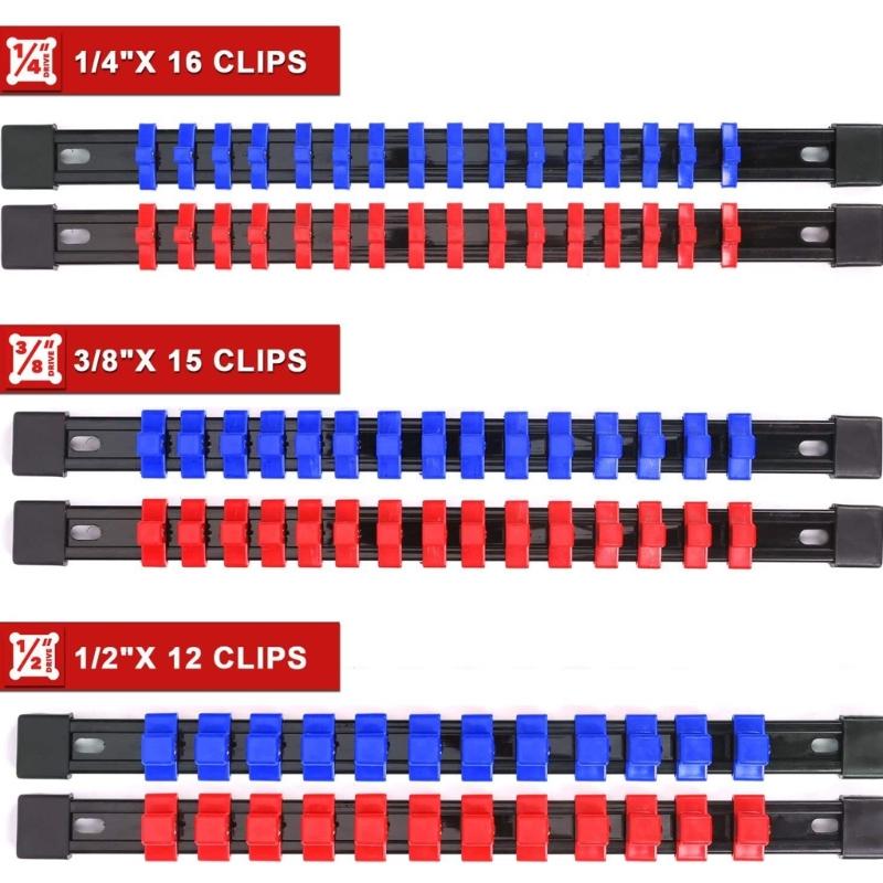 6Pcs ABS Socket Wrenchs Holder Adjustable Finisher 1/4 3/8 1/2 Storage Mountable Sliding Stand Sleeve Holder Rail Rack