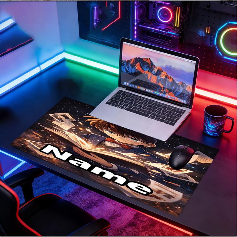 Custom Name Personalized Detective Conan Pattern Mousepad, Laptop PC Desk Mat, Decorative Desk Mat for Home Keyboard Pad Gift