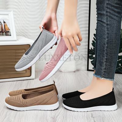 Zapatos de Mujer Slip On Color Sólido Verano Moda Malla Transpirable Zapatos Casuales Caminar Antideslizantes Sandalias de Plataforma Planos Mocasines
