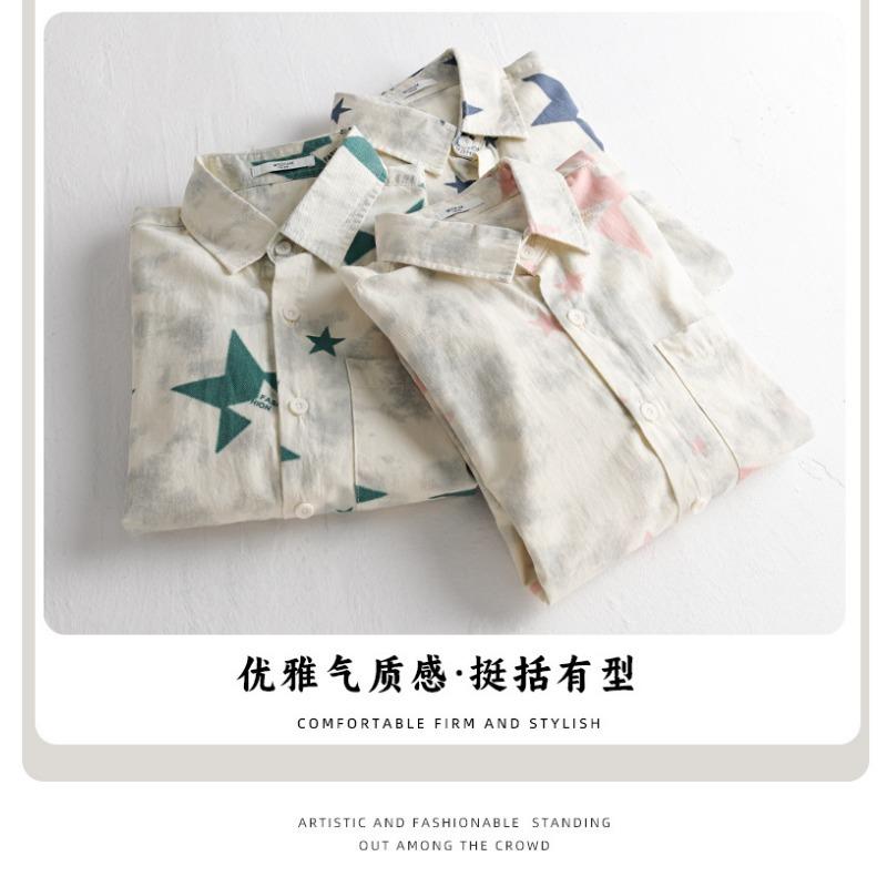 Mens Star Print Long Sleeve Shirt Casual Button Down Shirt with Pocket for Daily Wear
