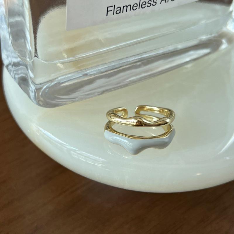 Customizable Four-Leaf Clover Color-Block Glazed Adjustable Women s Retro Ring Adjustable Open