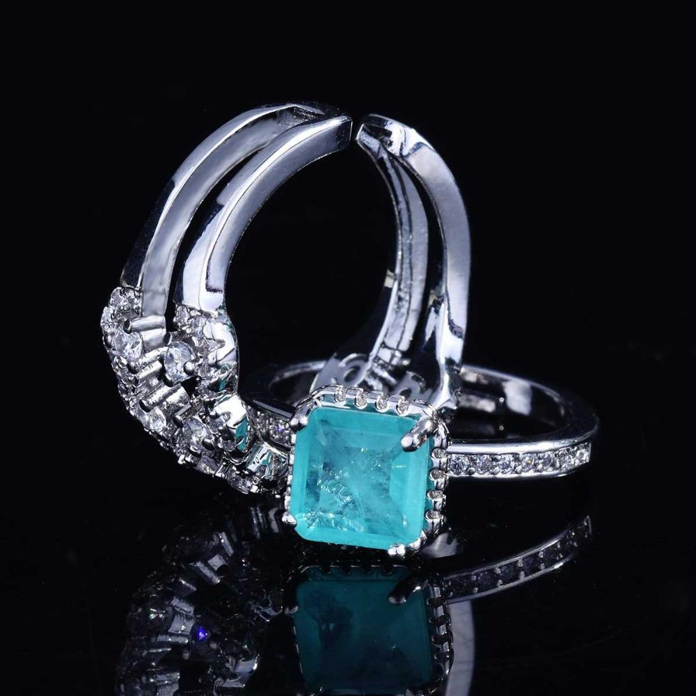 Open Ring Set Simulated Paraiba Tourmaline Jewelry Light Luxury Color Gemstone Stackable Rings for Women