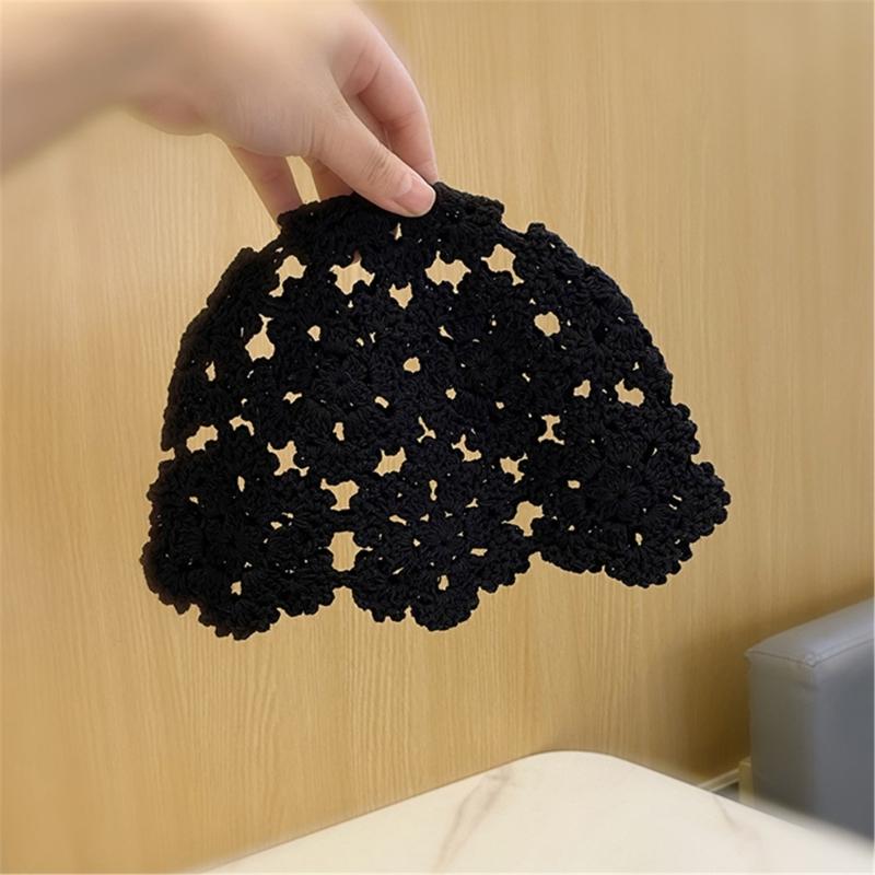 Fashion Hollowed Skull Hat Handmade Crochet Beanies Hat Flower Pattern Pullover Hat for Women Girl Various Occasion