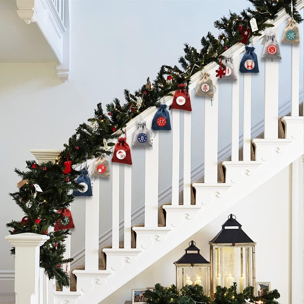 24pcs Christmas Linen Bag Drawstring Bag Set Party and Gathering Gift Box Cosmetics Jewelry Candy Packaging and Storage Bag