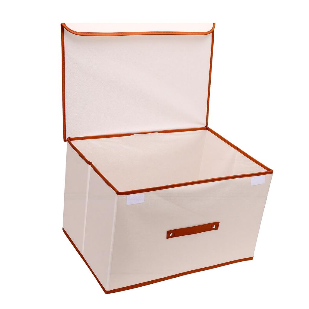 Fabric Storage Bin With Lid Foldable Oxford Fabric Water Proof Coating Spacious Stackable Fabric Storage Bin Beige