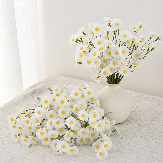 6Pcs Artificial White Daisies Realistic Fake Flower Branch Home Office Wedding Party Table Centerpiece Indoor Outdoor Faux Bloom Plants Decoration