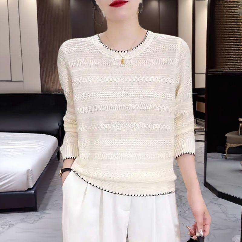 Plus Size Hollow - out Spring - Autumn Blouse for Women Non - pilling and Non - deformable Thin Knitwear