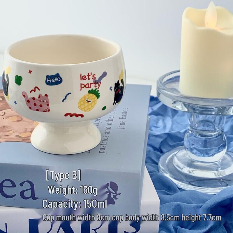 ZISIZ Cute Handheld Ceramic Dessert Cups (Set of 2)