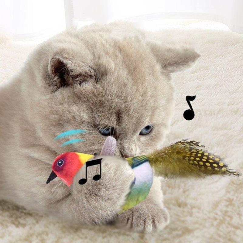 Interaction Cats Toy Set with Electronic Chirping Bird Sound Catmint Cats Feathered Brid for Indoor Cats Exercise Playsets