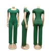 TW730 Summer Fashion Solid Color Square Neck Top & High Waist Wide Leg Pants Set