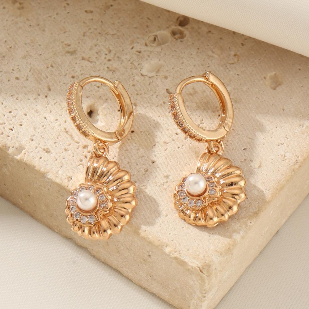 1 Pair Fashion Geometric Shells Dangle Earrings for Women Cubic Zirconia Jewelry Daily Wedding Party Accessories