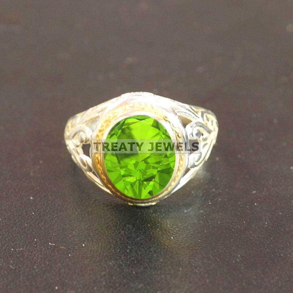 Peridot Oval Cut Gemstone With 925 Sterling Silver Ring For Men's #B465 JL375683900629
