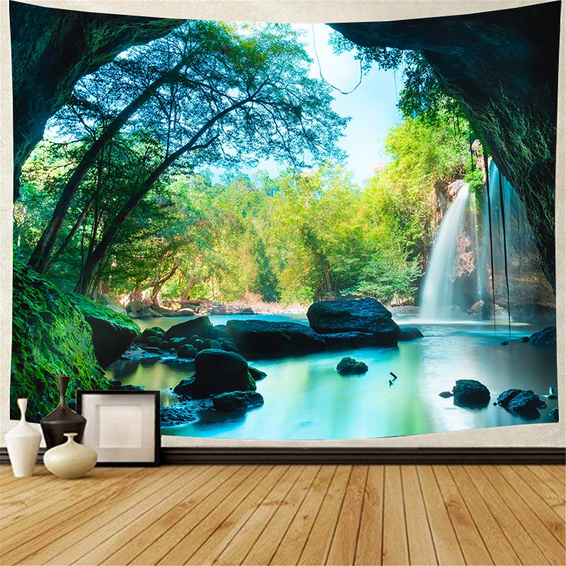 VIKAMA Forest Stream Scenery Tapestry Fresh Green Plant Moss Wall Hanging Art for Bedroom Living Room Dorm Washable Wall Decor