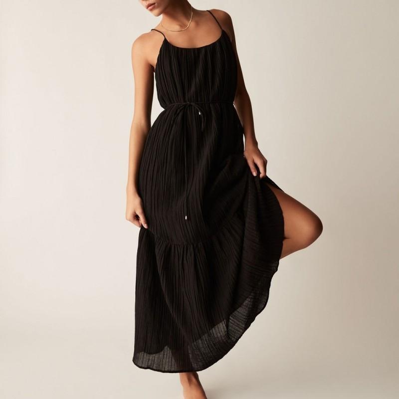 New Style Vacation Casual Long Dress Summer Cotton Elegant Suspender Women
