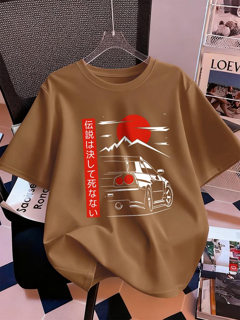 Car Is Heading At Sunrise Prints TShirts Women Summer Cotton Short Sleeve Tops ONeck Comfortable Loose T Shirt Casual Clothes