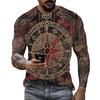 Summer Round Neck 3D Retro Print Top Fashionable Casual Short Sleeved Men's T-shirts