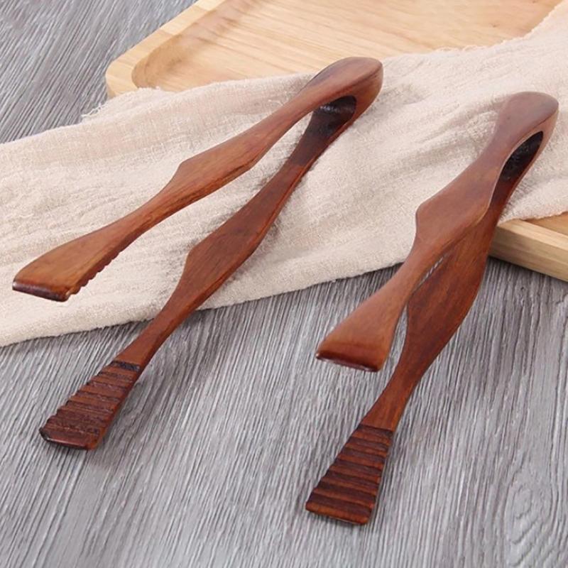 Wooden Clip Cooking Kitchen Tongs Food Bbq Tool Salad Bacon Steak Bread Cake