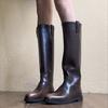 Cowhide Version~ 2025 New Retro Leather Round Head High Knight Boots Women's Versatile But Knee Thick Heel Boots