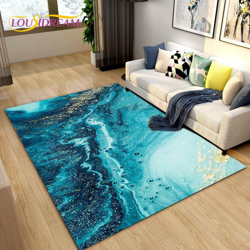 Nordic Black Colour Gold Marble Area Rug Large,Carpet Rug for Living Room Bedroom Sofa Doormat Decoration,kid Non-slip Floor Mat