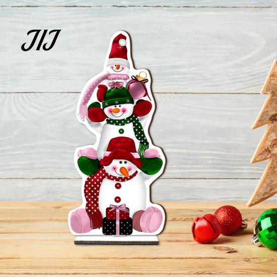 Double Sided Printed Decorations 2D Wooden Christmas Tabletop Ornaments, Xmas Tree Santa Lightweight Trees Snowman Sign with Stand, Holiday