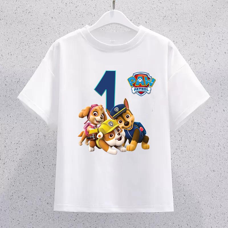 Summer Casual Breathable Top Birthday Gift Paw Patrol Children's Short-sleeve T-shirt Cartoon Birthday Number Printed Pullover Boys and Girls