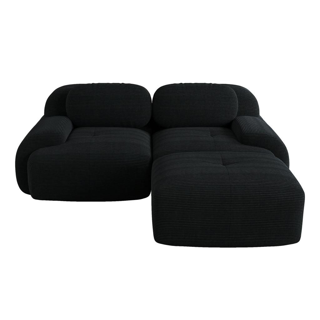 Corner Sofa Made of Corduroy Fabric, Frameless, Combinable with Curved Armrests, No Assembly, Padding for Living Room and Bedroom, Black