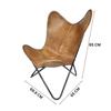 Comfortable Back Rest Living Room Butterfly Chair-Camel Color Folding Leather Armchair with Black Powder Coated Iron Stand