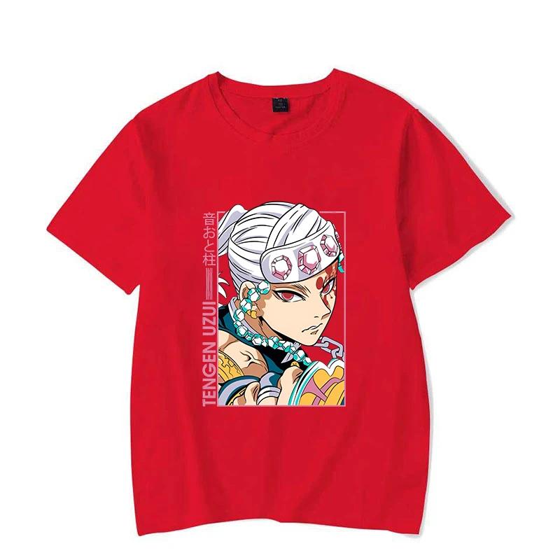 Men's Popular Anime Uzui Tian Yuan Character Print 100% Pure Cotton Hip-hop Short-sleeved Fashionable T-shirt Top