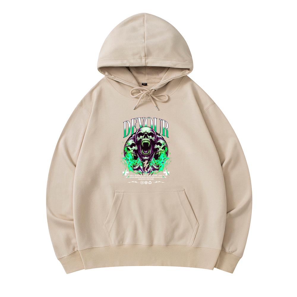 

300 GSM Men s Cotton Hoodies Skull Devour Fire Print Premium Cotton Sweatshirt XS армия зеленый