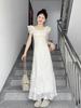 French retro style embroidered lotus leaf edge dress female summer new waist thin a word fairy long dress female student