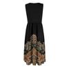 Women's Fashionable Printed Round Neck Sleeveless Casual Pullover Pocket Mid Length Dress