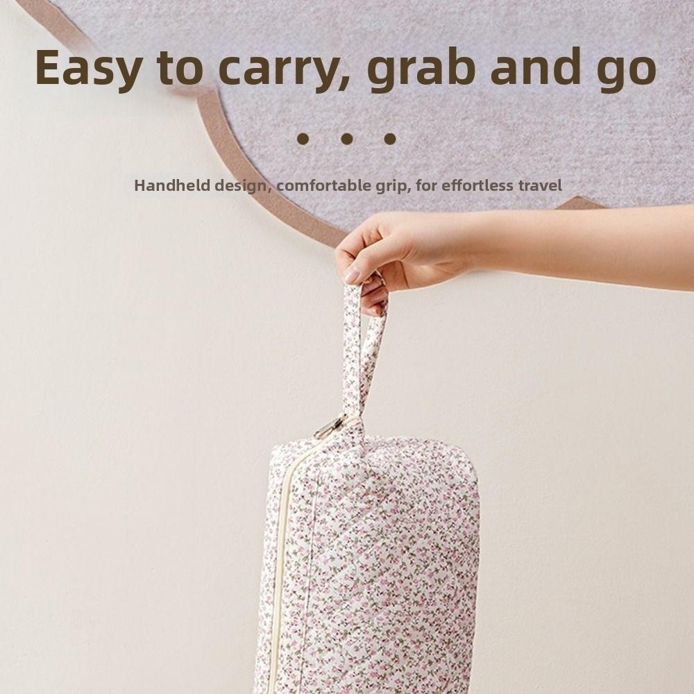 Quilted Cosmetic Bag Bow Print Storage Pouch Gifts Hair Styling Tool Bag