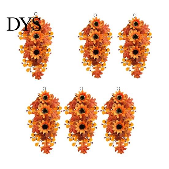 Decorative Sunflower Berries Garland Fall Maple Leaf And Teardrop Swag for Farmhouse Front Door Decor, 50x37cm Realistic Foliage Wreath Artificial