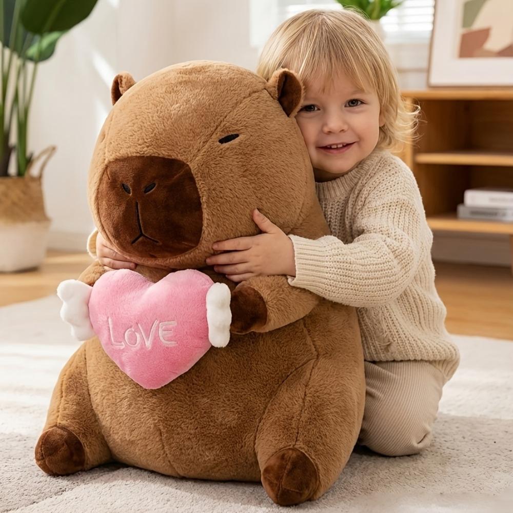 Large Love Capybara Plush with Holding Heart Cute Bow Stuffed Animal Soft Plushies Toys Romantic Sweet Gifts for Kids Girlfriend