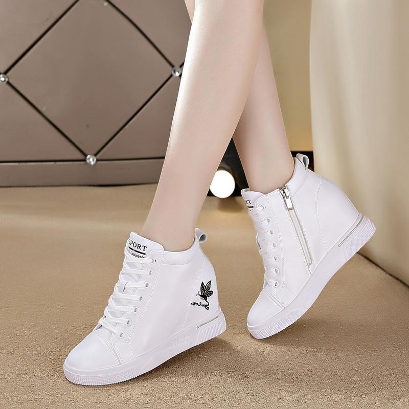 Inner Height-increasing Women's Shoes Spring New Versatile High-top Sports Shoes Wedge Heel Non-slip and Thin Women