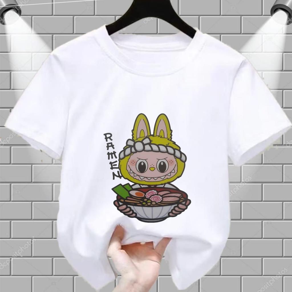 LABUBU Kinder Kurzarm Lamian Nudelmuster Mädchen Rundhals T-Shirt Mode Locker Kinder Top