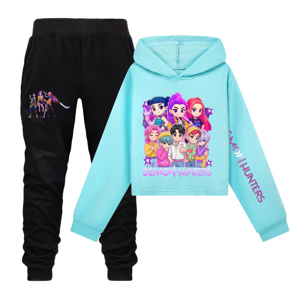 Hunters Demon Kpop Pattern Print Kids Hoodie Pants Set Fashion Gift Clothing