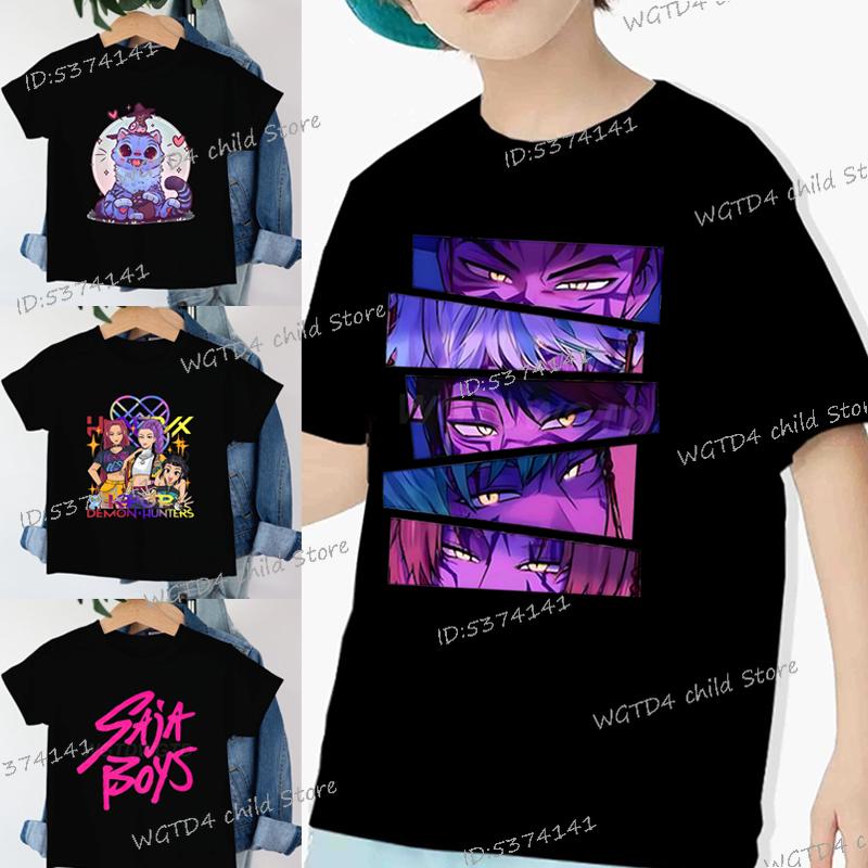Kpop Demon Hunters Cartoon Tee Shirt Harajuku Cool Kids T-shirts Cotton Summer Tops Saja Boys Outfits Gift Baby Girl Boy Clothes