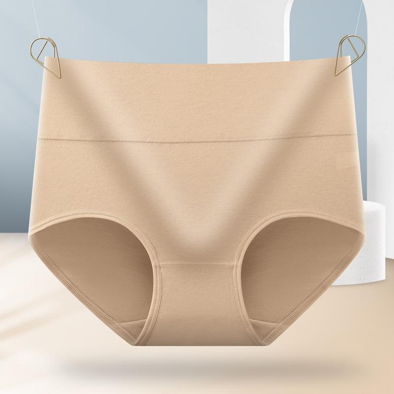 Women High Waist Solid Color Breathable Hip Lifting Tummy Control Cotton Underwear