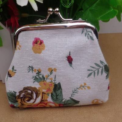 Fashion Mini Coin Purse Rose Floral Print Canvas Clutch Wallet Metal Hasp Makeup Bag for Women