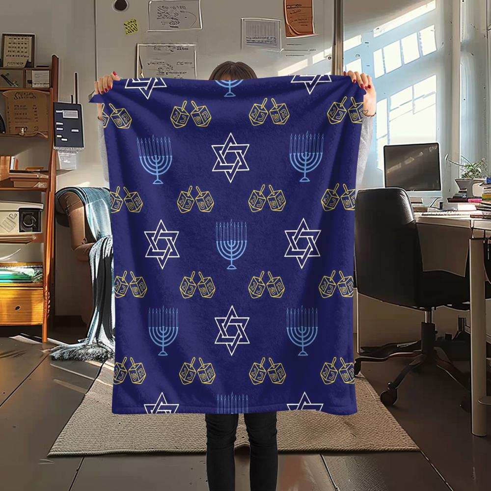 1PC Hanukkah Print Flannel Blanket, High quality All Seasons, Home Decor, Warmth and Comfort, Perfect for Christmas Gifts