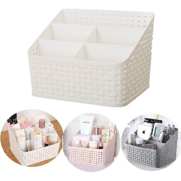 Plastic Desk Organizer, 5 Compartments Storage Organizer Utility Tote Caddy Holder Desktop Container Dividers for Home School Office Supplies (Grey)